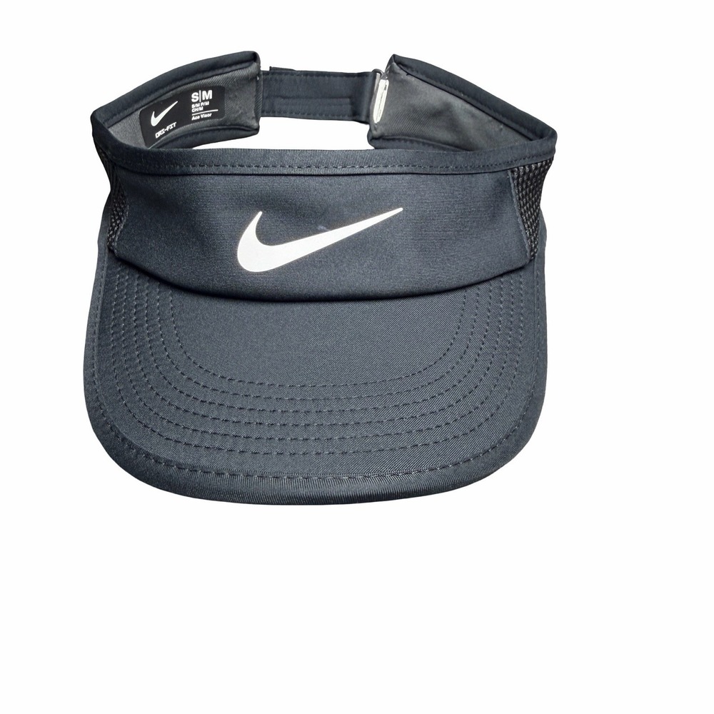 Nike Dri-FIT Ace Visor S/M Black Swoosh Golf Tennis Running Adjustable Hat